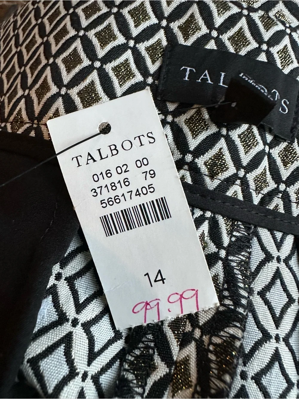 Talbots Pants 14 NWT Metallic Diamond Jacquard Crop Ankle Office